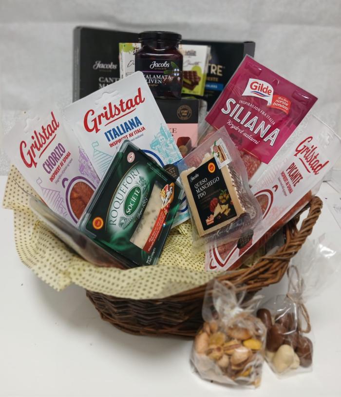 Bedrifts Gourmet Gavekurv med Spekemat og Snacks