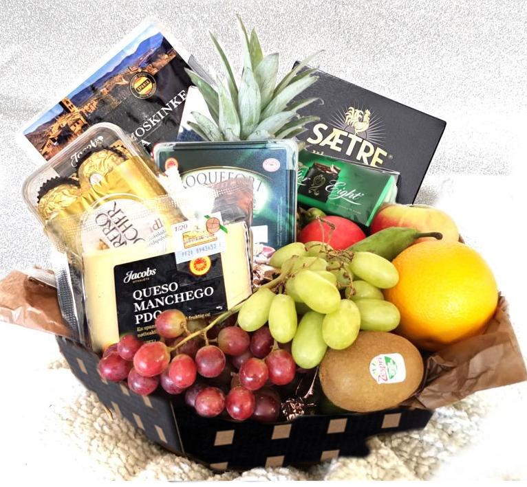Fruit Basket with Cheese Platter-Woven Basket 30 cm
