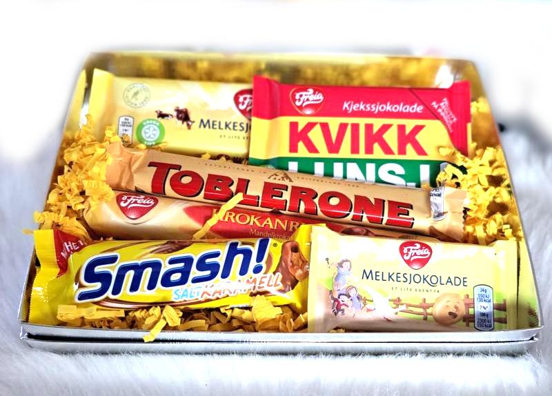 Elegant påskepakke med gule favoritter