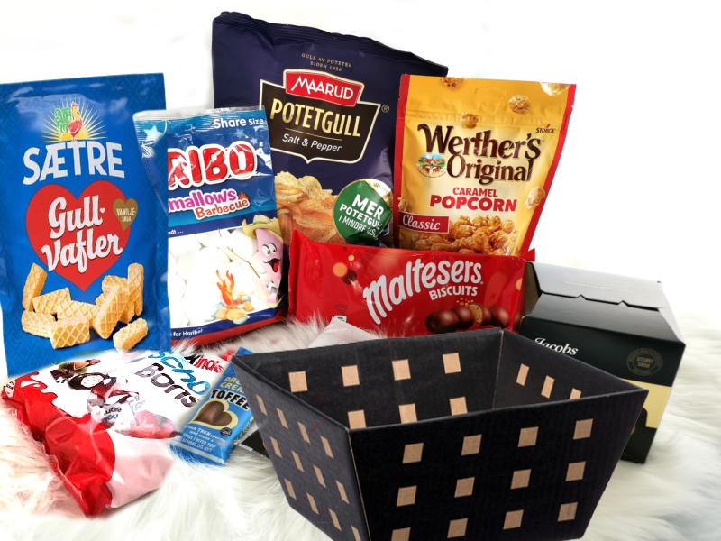 Snackskurv Delikat-Dansk design gaveeske 30 cm