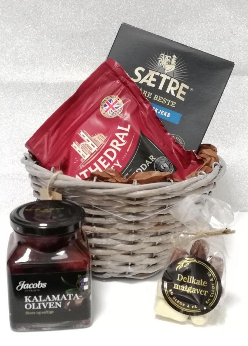Gavepakke med gourmetmat til minnesamvær og omtanke